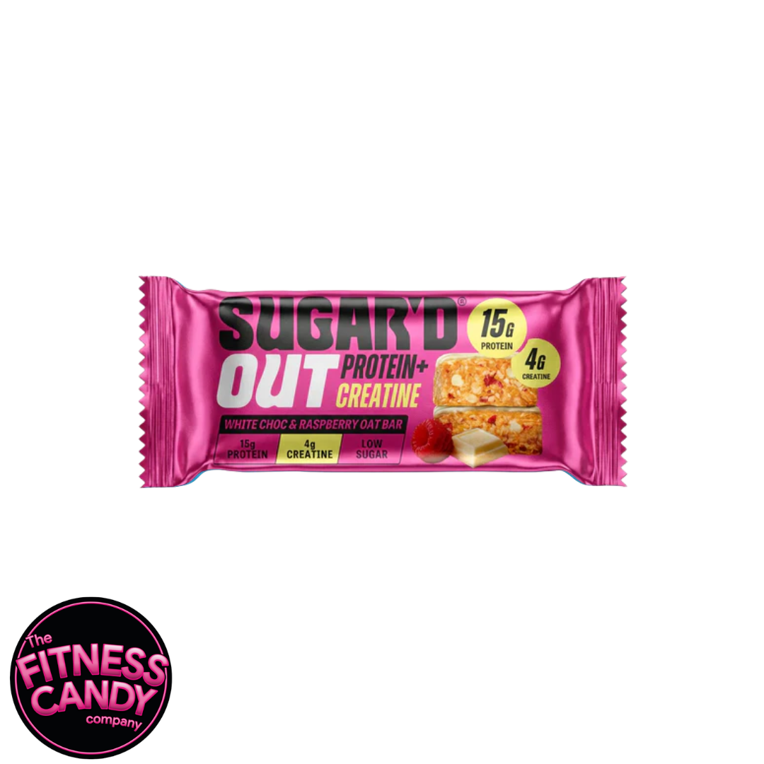 SUGAR'D OUT Protein Creatine Oat Bar White Choc & Raspberry